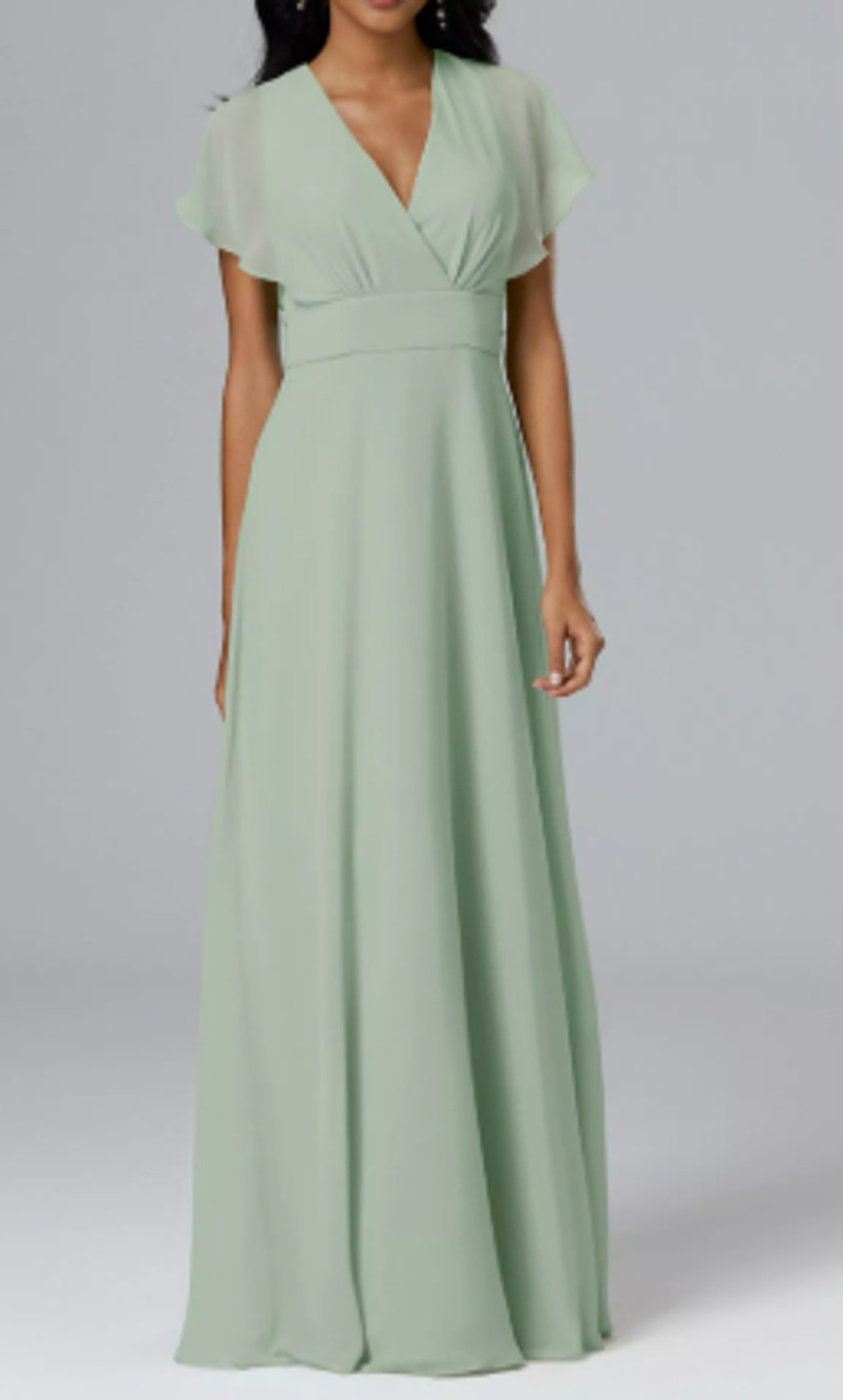 AW BRIDAL 2 XS sage green Halle chiffon wedding formal party maxi dress B23
